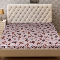 Heart Home Flower Printed PVC Double Bed Mattress Protector, 80"x80" Inch (Cream)