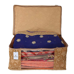 Kuber Industries Non Woven Fabric Saree Cover|Clothes Organiser for Wardrobe Set| Extra Large with Transparent Window|Pack of 3 (Beige)