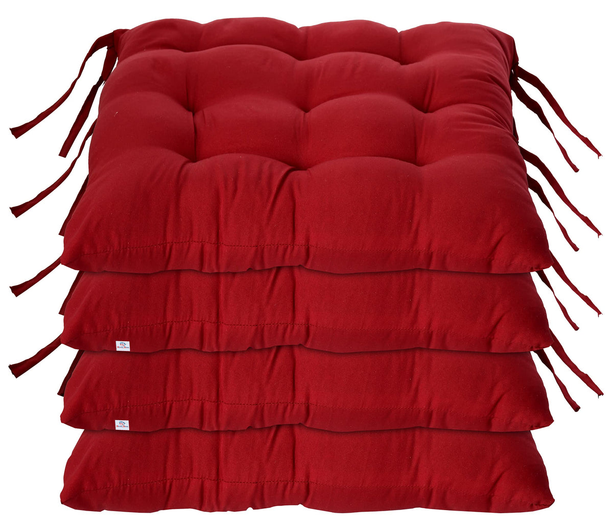 Heart Home Microfiber Square Chair Pad/Cushion for Office, Home or Car Sitting with Ties-Pack of 4, 18 * 18 Inch (Maroon)