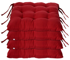 Heart Home Microfiber Square Chair Pad/Cushion for Office, Home or Car Sitting with Ties-Pack of 4, 18 * 18 Inch (Maroon)