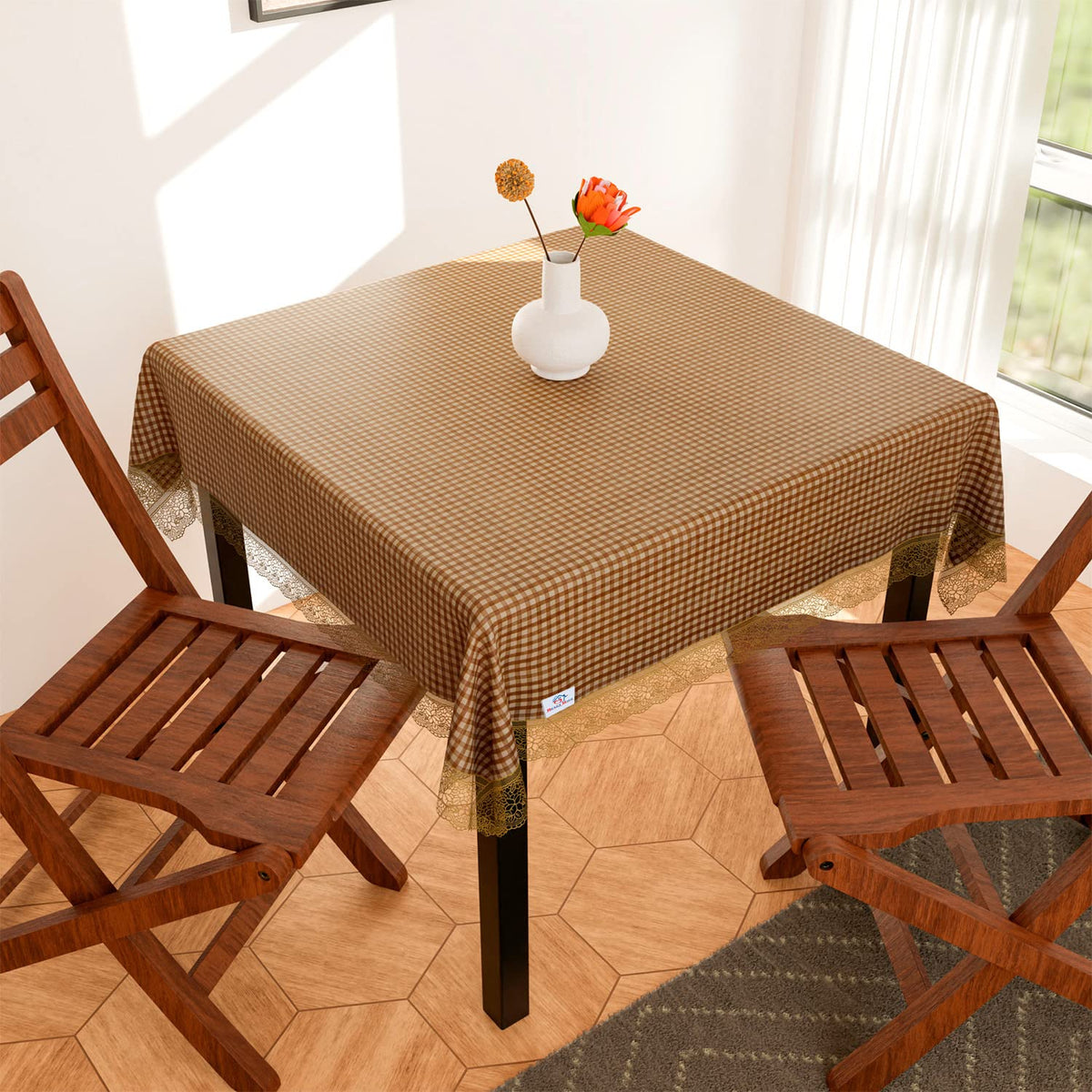 Heart Home Square Table Cover for 4 Seater|PVC Waterproof Check Pattern Tablecloth Indoor & Outdoor|48x48 Inch (Yellow)