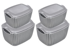 Heart Home Multipurposes Large & Small M 30-25 Plastic Basket, Organizer For Kitchen, Countertops, Cabinets, Bathroom With Lids- Pack of 4 (Grey) -46HH060