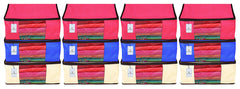 Kuber Industries 12 Piece Non Woven Fabric Saree Cover Set with Transparent Window, Extra Large, Ivory,Royal Blue,Pink-CTKTC23803