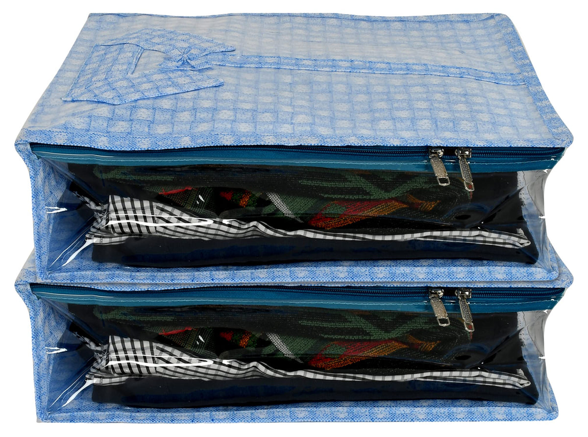 Kuber Industries Check Design Laminated PVC Transaparent Shirts and Clothing Organizer-Pack of 2 (Blue)-HS_38_KUBMART21288