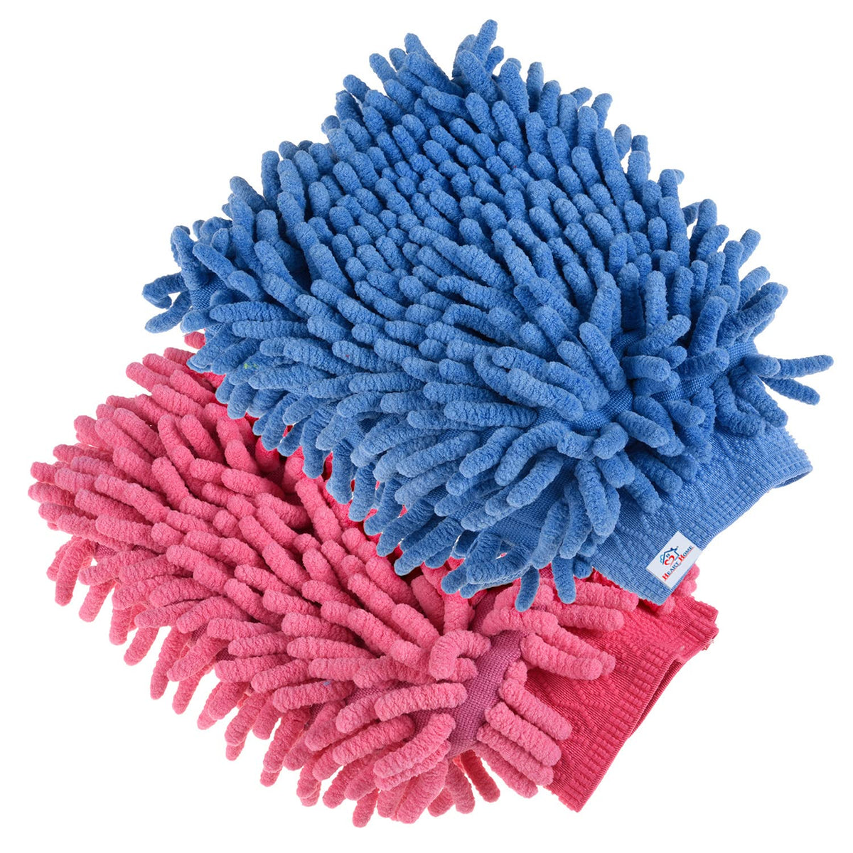 Heart Home Chenille Mitts|Microfiber Cleaning Gloves|Inside Waterproof Cloth Gloves|100 Gram Weighted Hand Duster|Chenille Gloves for Car|Glass|Pack of 2 (Blue & Pink)