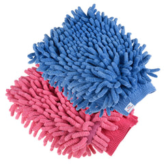 Heart Home Chenille Mitts|Microfiber Cleaning Gloves|Inside Waterproof Cloth Gloves|100 Gram Weighted Hand Duster|Chenille Gloves for Car|Glass|Pack of 2 (Blue & Pink)
