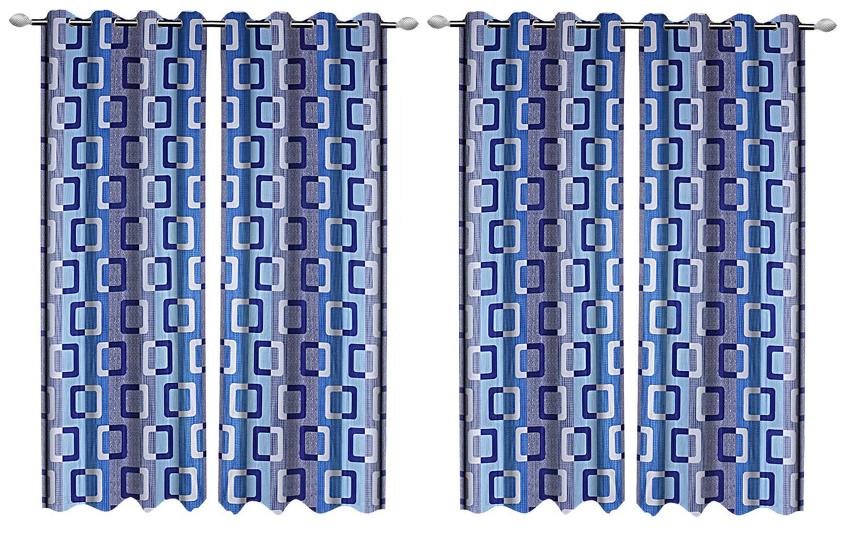 Kuber Industries Geometric Design 4 Pieces Polyester Eyelet Door Curtain 7 Feet (Blue)-CTKTC30187