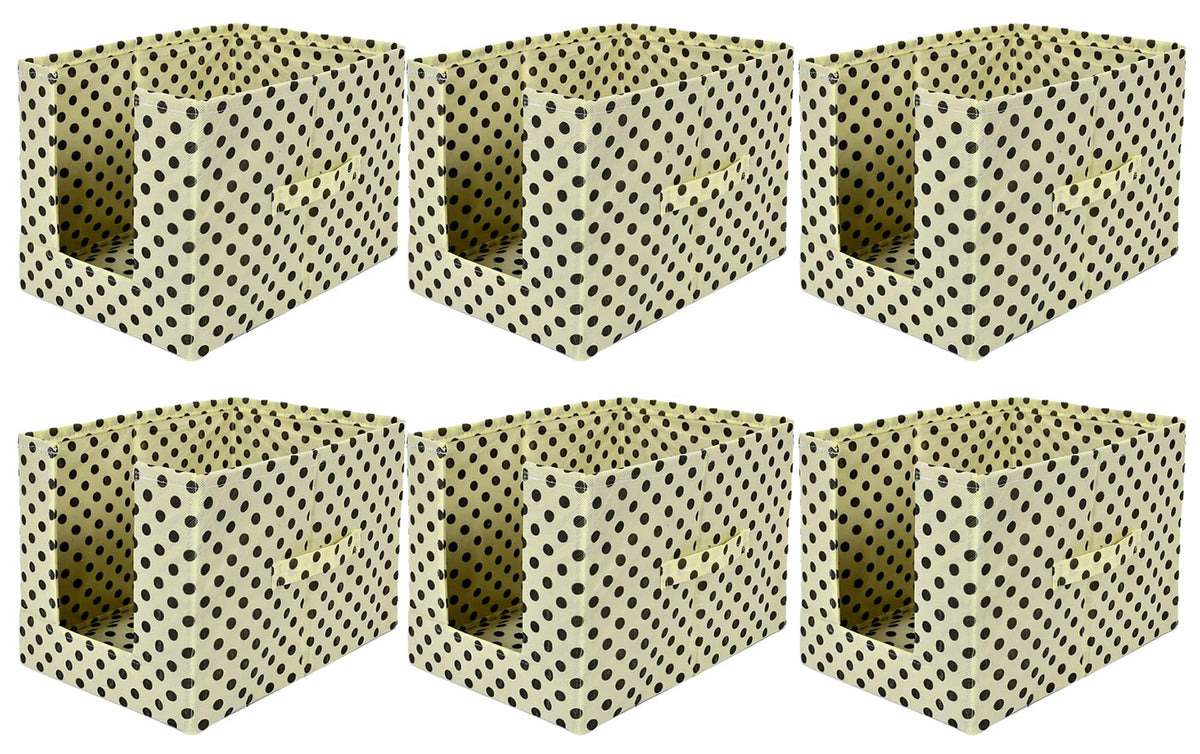 Heart Home Dot Printed Multiuses Non-Woven Closet Organizer With Handles- Pack of 6 (Cream & Black) -HS43HEARTH26565