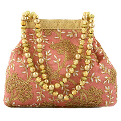 Kuber Industries Polyester Embroidered Potli Batwa Pouch Bag for Women (Peach)-CTKTC043736