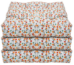 Kuber Industries Flower Printed Microfiber Square Chair Pad|Seat Cushion for Rocking Chair|Indoor/Outdoor|Size 46 x 46 x 8 CM|Pack of 3 (White)