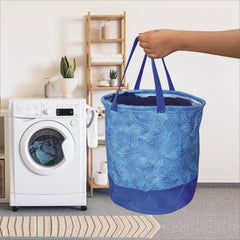 Homestic Canvas Waterproof Round Laundry Basket For clothes|Foldable Toy Storage Organizer|Reinforced Handle With Sturdy Base|Capicity 45 Ltr (Blue)