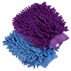 Heart Home Chenille Mitts|Microfiber Cleaning Gloves|Inside Waterproof Cloth Gloves|100 Gram Weighted Hand Duster|Chenille Gloves for Car|Glass|Pack of 2 (Purple & Blue)