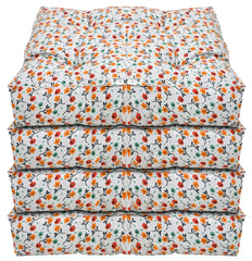 Kuber Industries Flower Printed Microfiber Square Chair Pad Seat Cushion for Rocking Chair, Office Chair, Dinning Chair, Indoor/Outdoor, 18 * 18 Inch- Pack of 4 (White), Standard