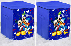 Kuber Industries Disney Team Mickey Print Non Woven Fabric Foldable Laundry Basket, Toy Storage Basket, Cloth Storage Basket with Lid & Handles (Set of 2, Royal Blue)-KUBMART3459