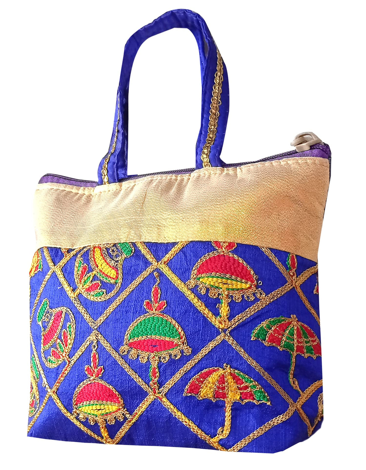 Kuber Industries Embroidery Small Hand Bag, Tote Bag For Women & Girls (Blue)-HS_38_KUBMART21476