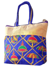 Kuber Industries Embroidery Small Hand Bag, Tote Bag For Women & Girls (Blue)-HS_38_KUBMART21476