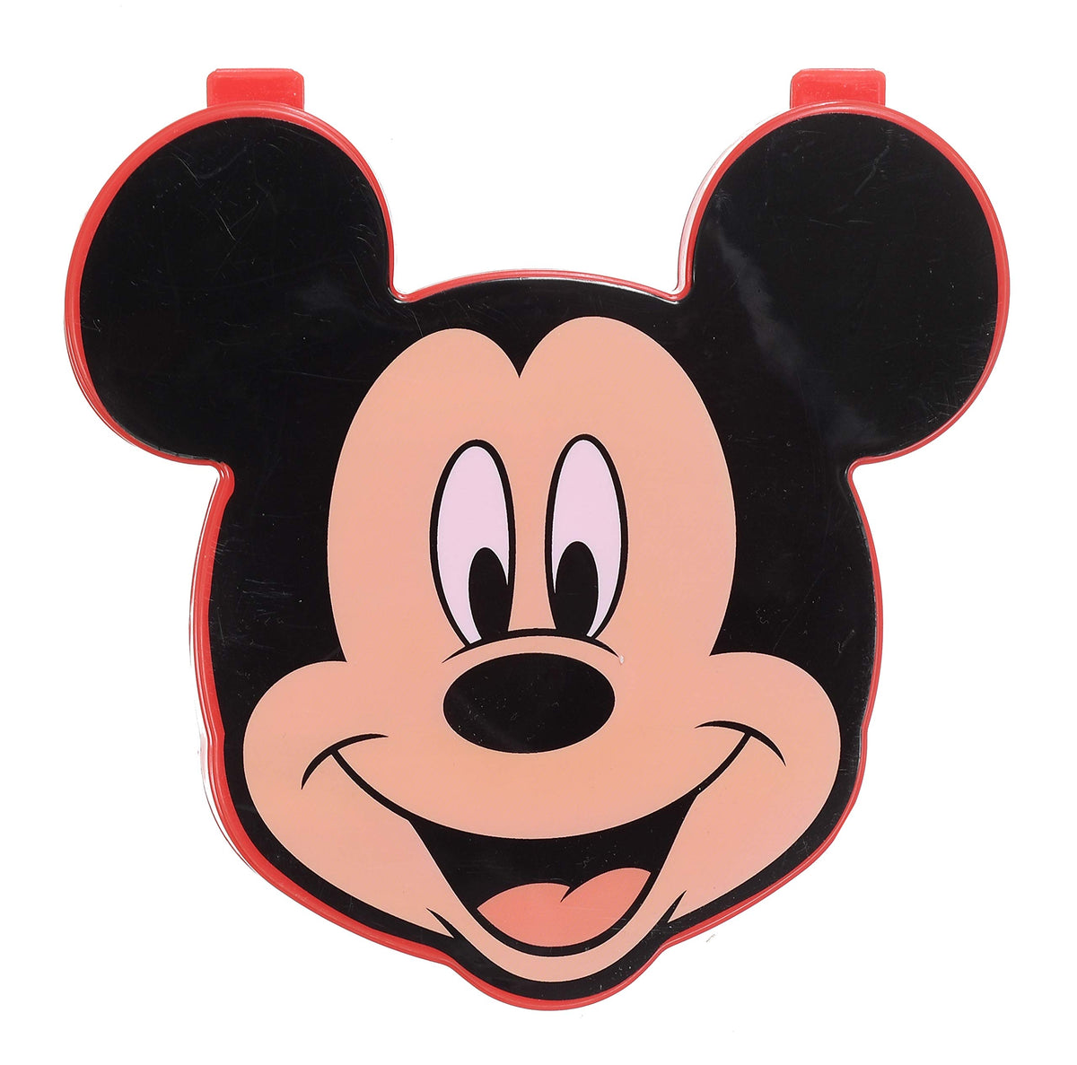 Kuber Industries Mickey Face Shaped Plastic Lunch Box for Kids with Spoon (Red), Pack of 1
