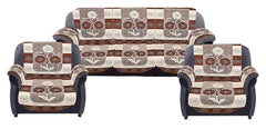 Kuber Industries Cotton Flower Design Standard 5 Seater Sofa Cover Set with 6 Pieces Arms Cover and Center Table Cover (Set of 17, Brown)-KUBMART12018