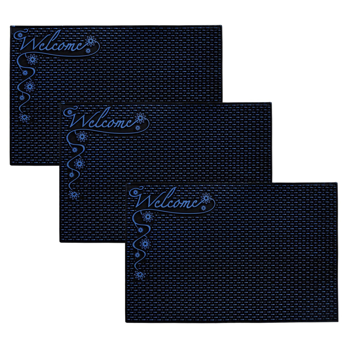 Kuber Industries Door Mat | Mud Trapper Mat | Welcome Dust Mat | Floor mat | Door Mat for Home Entrance | Bathroom Mat | Entry Way Doormat | Pack of 3 | Black & Blue