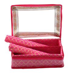 Kuber Industries Brocade Hardboard Two Rod Bangle Box (Pink) - CTKTC42009