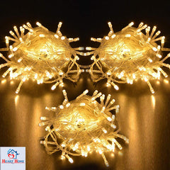 Heart Home LED String Lights | Diwali Rice Lights | Christmas Home Decoration Lights | Serial Bulbs String Lights | Lights for Décoration | 15 MTR | Pack of 3 | Warm White