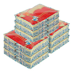 Kuber Industries Floral Print Non-Woven Saree cover For Store Saree, Lehenga, Suit With Transparent Top,Pack of 9 (Blue) 54KM4160