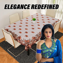 Heart Home Dining Table Cover | Velvet Sparkle Table Cover | Brown Digital Flower Table Cover | Table Protector | Table Cover for Dining Table | 60X90 Inch | DTC | Golden