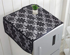 Kuber Industries Fridge Top Cover|Floral Print & Cotton Material|6 Utility Side Pockets with Plain Border|Size 94 x 54 CM, Pack of 1 (Black)