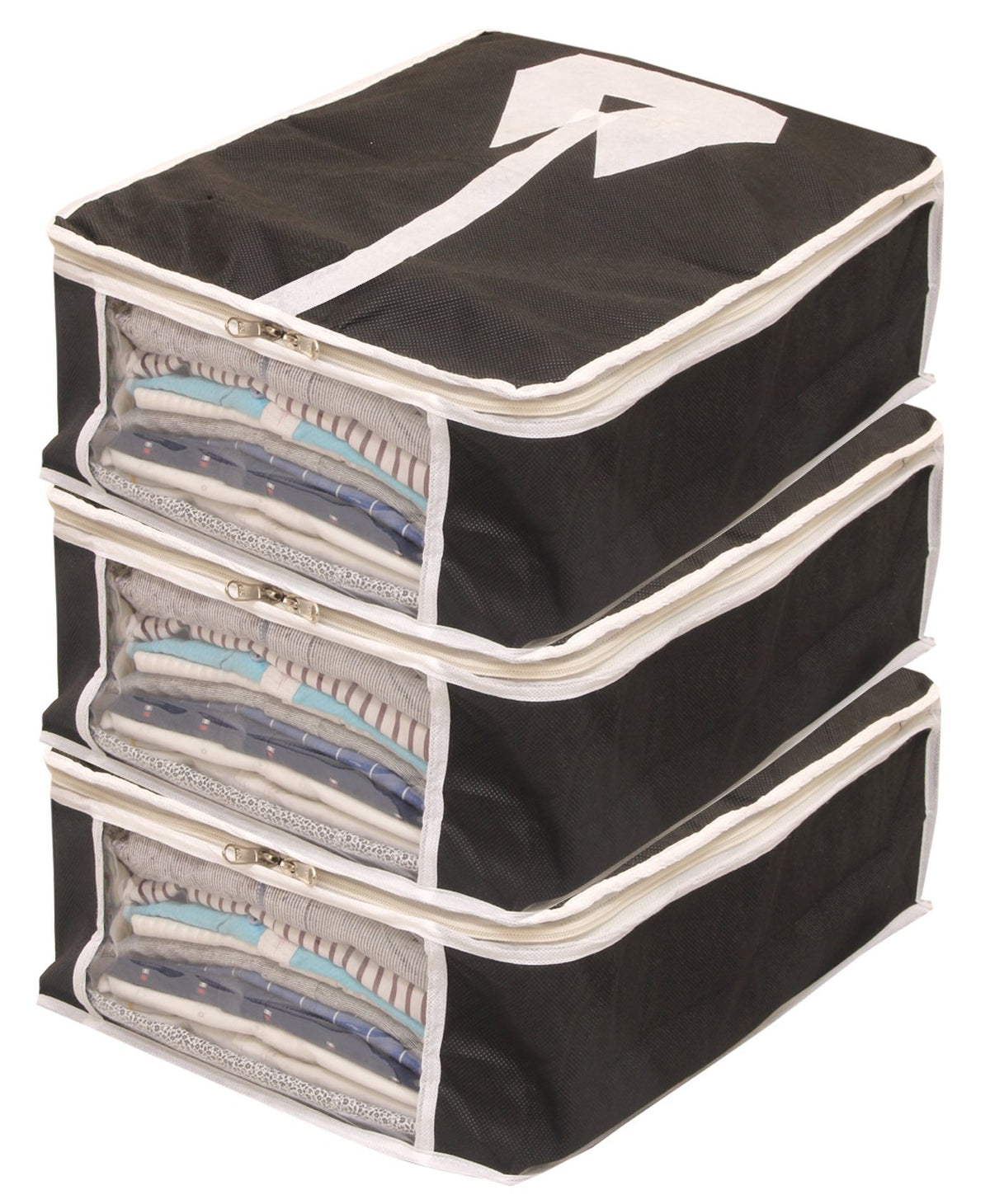 Kuber Industries 3 Piece Non Woven Shirt Cover Set, Black (CTS009)