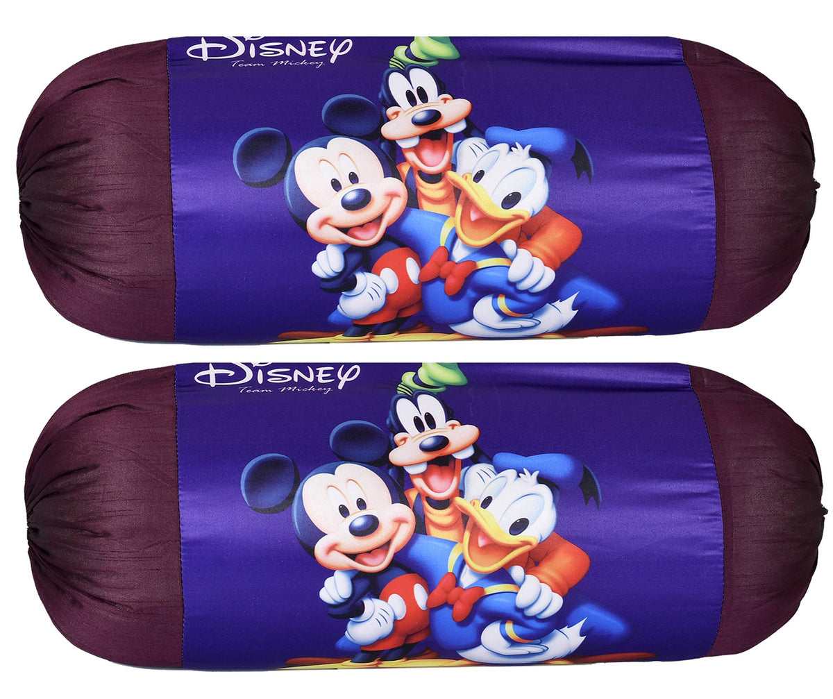 Kuber Industries Disney Team Mickey Print Silk Special Long Crush Bolster Cover- Set of 2, Royal Blue-KUBMART0140