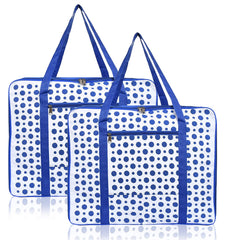 Heart Home Dot Printed Large Size Lightweight Foldable Multipurpose Storage bag, Cloth Organiser, Travel Bag With Zippered Closure And Handle- Pack of 2 (Blue & White)-HS43HEARTH26710