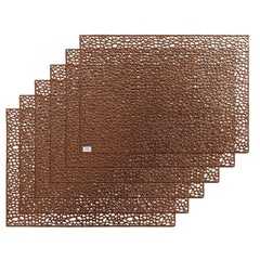 Heart Home Multiuses Seamless Holes Design Rubber Rectangle Table Placemat for Kitchen, Dining Table Set of 6 (Copper) 52HH4051