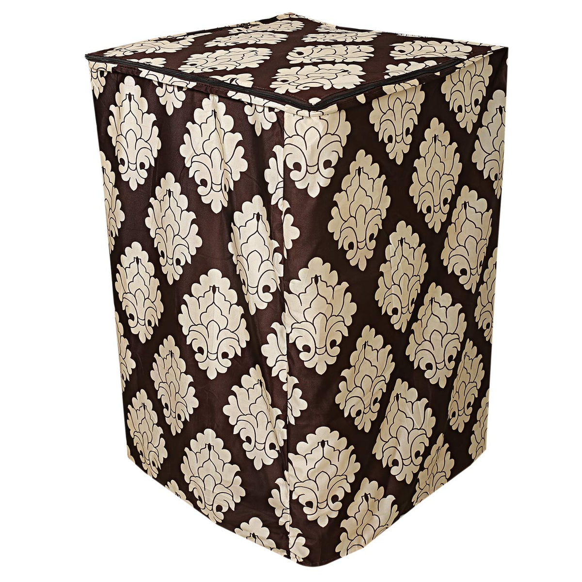 Kuber Industries Floral Design Cotton Top Load Fully Automatic Washing Machine Cover - Brown, Standard (CTKTC01095)