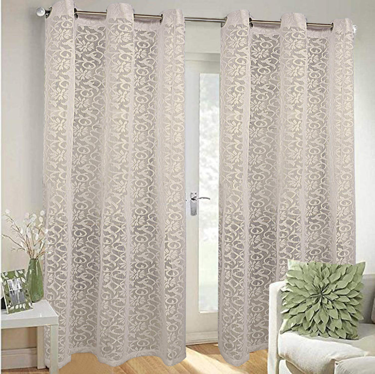 Kuber Industries Cotton Door Curtain-Beige, 7 Feet, 2 Pieces