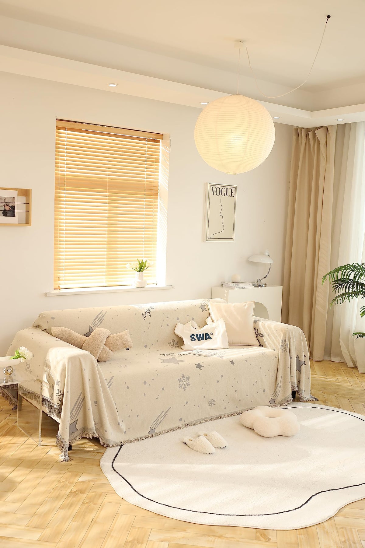 Kuber Industries Decorative Chenille Sofa Throw|Throw for Sofa, Bed & Couch|Ideal for Indoor & Outdoor 70x70 Inches (Off White)