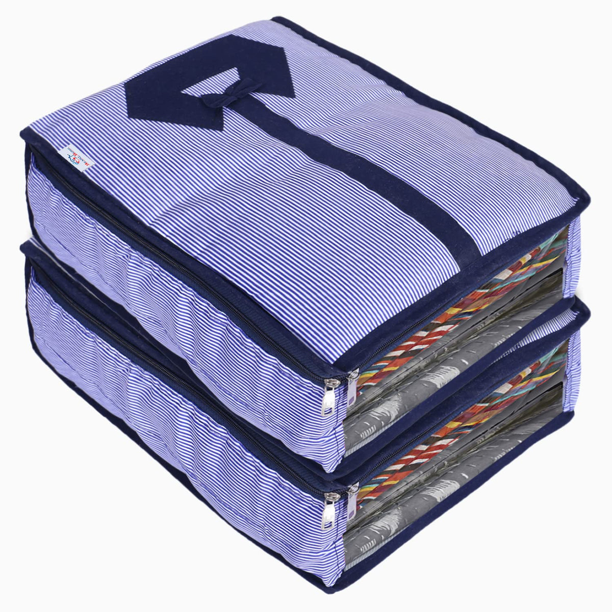 Heart Home Lining Print Cotton Shirt Cover/Clothing Organizer/Wardrobe Organizer With Window For Home, Traveling Pack of 2 (Blue) 52HH4097