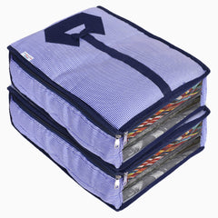 Heart Home Lining Print Cotton Shirt Cover/Clothing Organizer/Wardrobe Organizer With Window For Home, Traveling Pack of 2 (Blue) 52HH4097