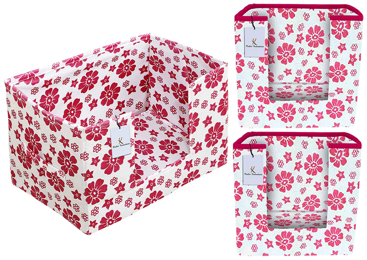 Kuber Industries Flower Printed Non Woven 2 Piece Shirt Stacker and 1 Piece Foldable Rectangle Cloth Saree Stacker Cloth Wardrobe Organizer Wardrobe Organizer (Pink) -CTKTC038192