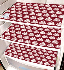 Kuber Industries Flower Design 3 Pieces PVC Refrigerator/Fridge Multipurpose Drawer Mat Set (Maroon) CTKTC33635
