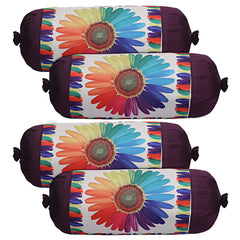 Kuber Industries Bolster Cover|Polyester Bolster Cover Set|Diwan Round Bolster Pillow Covers|Luxurious Sun Flower Print Roll Masand Cover|Pack of 4 (Cream)