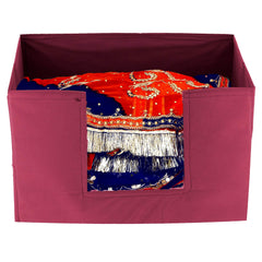 Kuber Industries Large Capacity Space Saver Closet, Stackable and Foldable Saree, Clothes Storage Bag, Non-Woven Rectangle Cloth Saree Stacker Wardrobe Organizer (Maroon) CTKTC034577