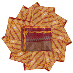 Kuber Industries Bandhani Print PVC Foldable Single Saree Cover|Clothes Storage For Saree, Lehenga, Suit With Transparent Pack of 12 (Yellow)