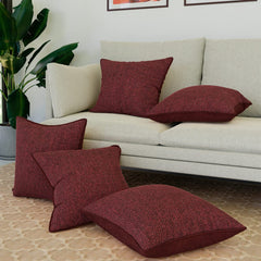 Kuber Industries Cushion Cover | Sofa Cushion Covers | Square Cushion Covers | Jute Cushion Covers | Couch Cushion Covers | Set of 5 | 16 Inch | Maroon