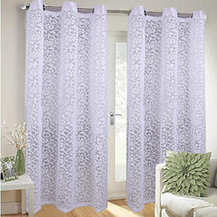 Kuber Industries Flower Design 2 Pieces Sheer Door Curtains Linen Look Semi Transparent Voile Grommet Elegance Curtains for Living Dining Room, Bedroom Drapes 48 x 84 Inch Long, (White) - CTKTC40523