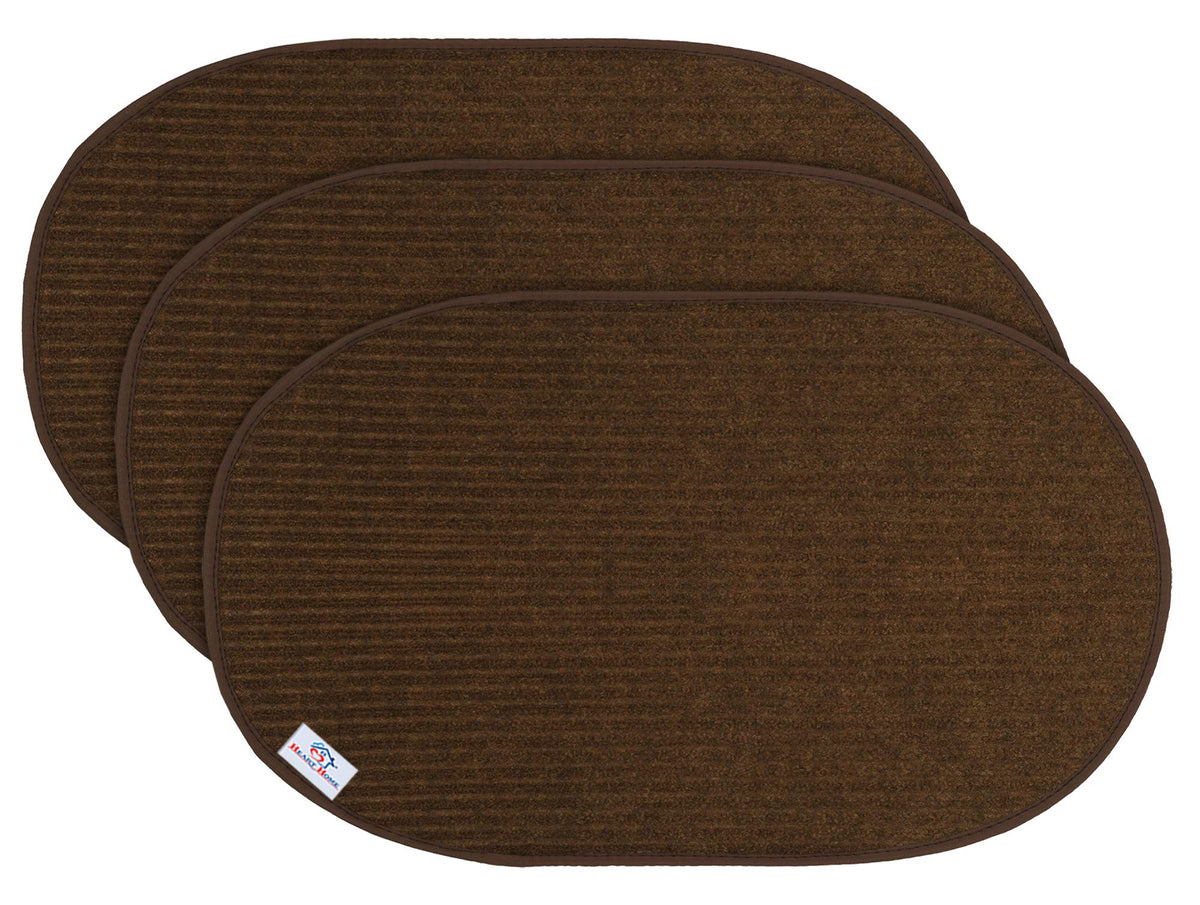 Heart Home Microfiber Durable Heavy Duty Easy Clean, Waterproof, Low-Profile Oval Door Mat for Indoor Outdoor Entry, Patio, Garage (Standard, 14'' x 23'', Brown, Set of 3)-HEART12095