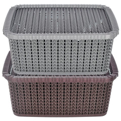 Heart Home Multipurposes Large M 20 Plastic Basket, Organizer For Kitchen, Countertops, Cabinets, Bathroom With Lids- Pack of 2 (Grey & Brown) -46HH078