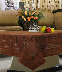 Kuber Industries Circle Design Cotton 4 Seater Center Table Cover - (Brown)-KUBMART2719