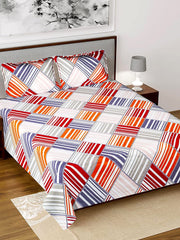 Heart Home Triangle Design Glace Cotton Double Bedsheet with 2 Pillow Covers (Blue & Cream) - CTHH7280