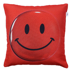 Heart Home Cushion Cover|Sofa Cushion Covers|Smile Ball Print Sitting Cushion Cover|Polyester Cushion Filler|16x16 Inch|Set of 5 (Red)