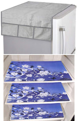 Kuber Industries Flower Design 3 Pieces PVC Fridge Mats and 1 Piece Fridge Top Cover (Silver) - CTKTC039645